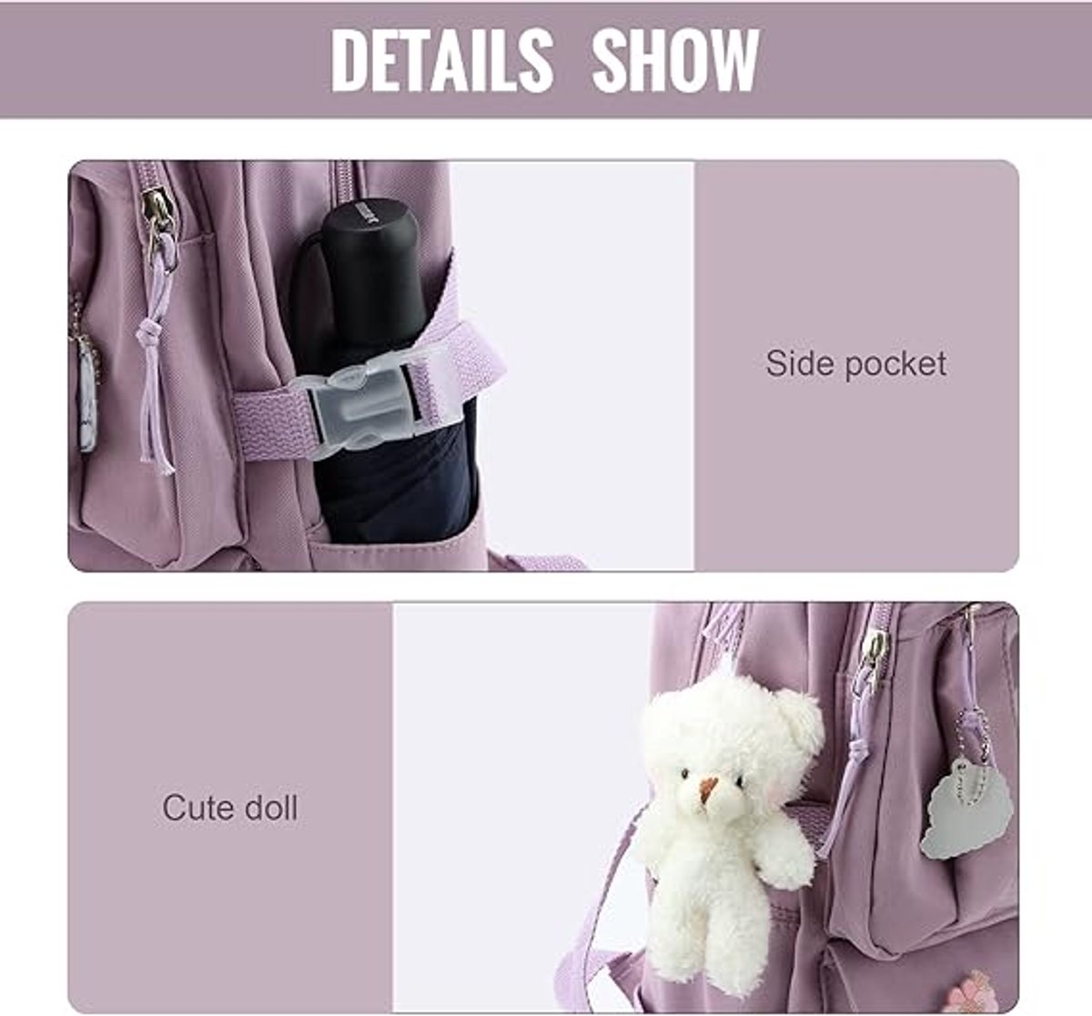 Waterproof backpack for girls - Girl's Backpack With Pin and Accessories - boys' backpack - women's backpack - Lightweight School Bag - School Student School Bag - Large Capacity Backpacks - Teenagers - High School Backpacks - Purple - Image 4
