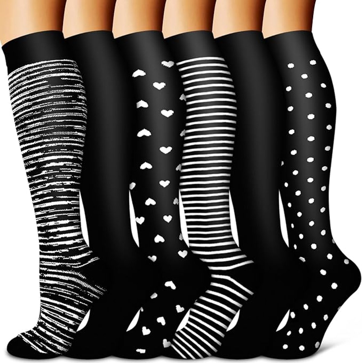 pairs - Compression socks - Sports socks - Running socks - Support socks - Knee socks - High-fly socks - Unisex - Circulation support and sports - For running, traveling, cycling and pregnancy - 36 cm - Size 36-40 - S/M - Black - Image 1