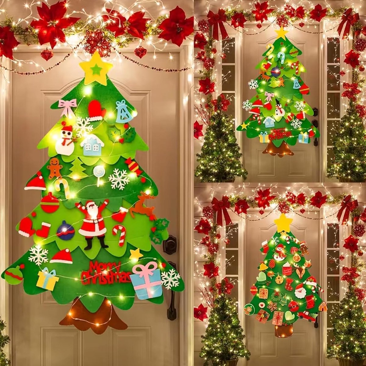 Felt Christmas tree - Christmas tree with lights - Felt Christmas tree for children incl. 32 ornaments - children's gift with string lights - Safe Felt DIY Tree - children's Christmas DIY wall hanging - Christmas Decoration Set - Christmas tree project - - Image 2