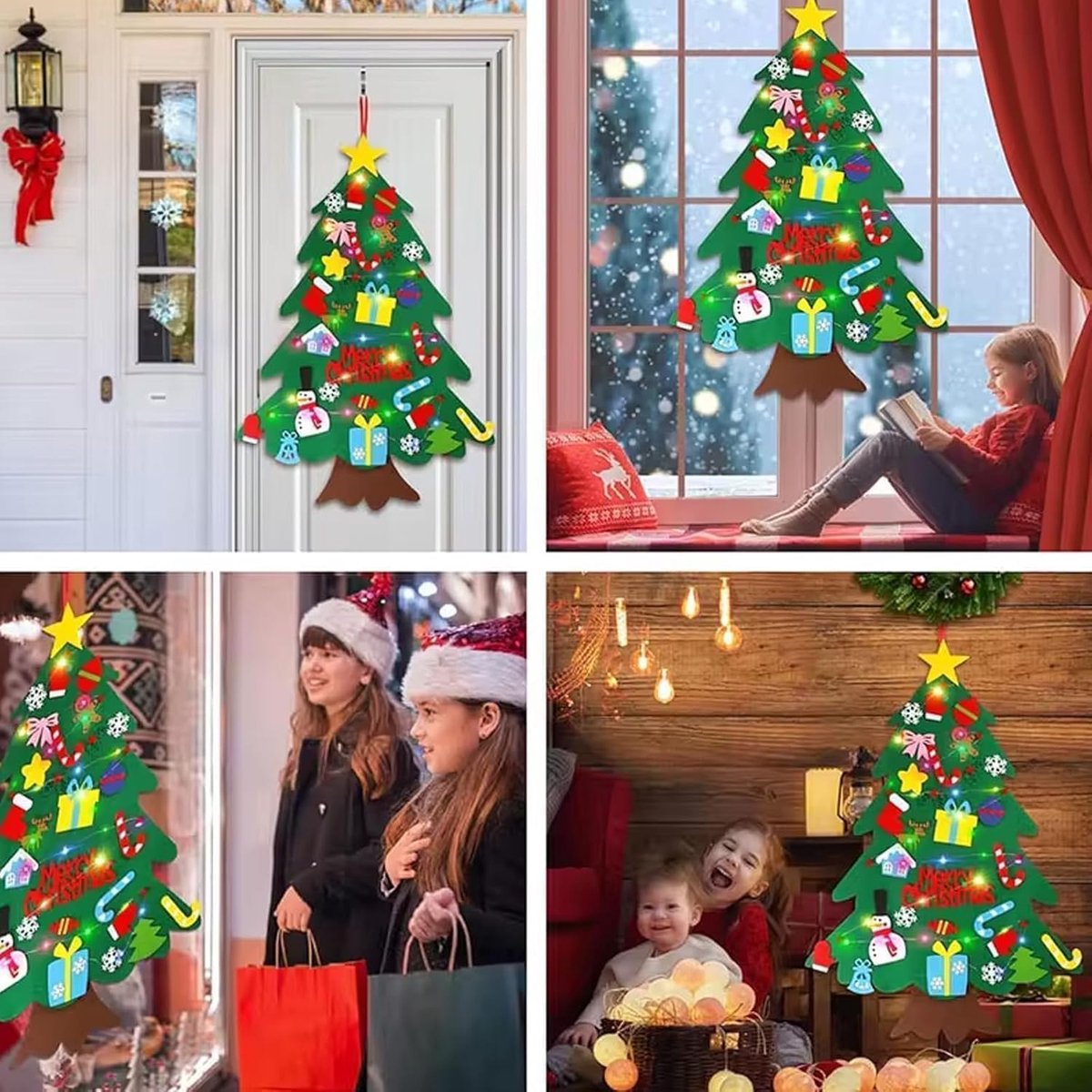 Felt Christmas tree - Christmas tree with lights - Felt Christmas tree for children incl. 32 ornaments - children's gift with string lights - Safe Felt DIY Tree - children's Christmas DIY wall hanging - Christmas Decoration Set - Christmas tree project - - Image 3