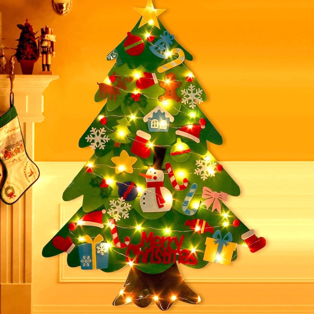 Felt Christmas tree - Christmas tree with lights - Felt Christmas tree for children incl. 32 ornaments - children's gift with string lights - Safe Felt DIY Tree - children's Christmas DIY wall hanging - Christmas Decoration Set - Christmas tree project - - Image 4