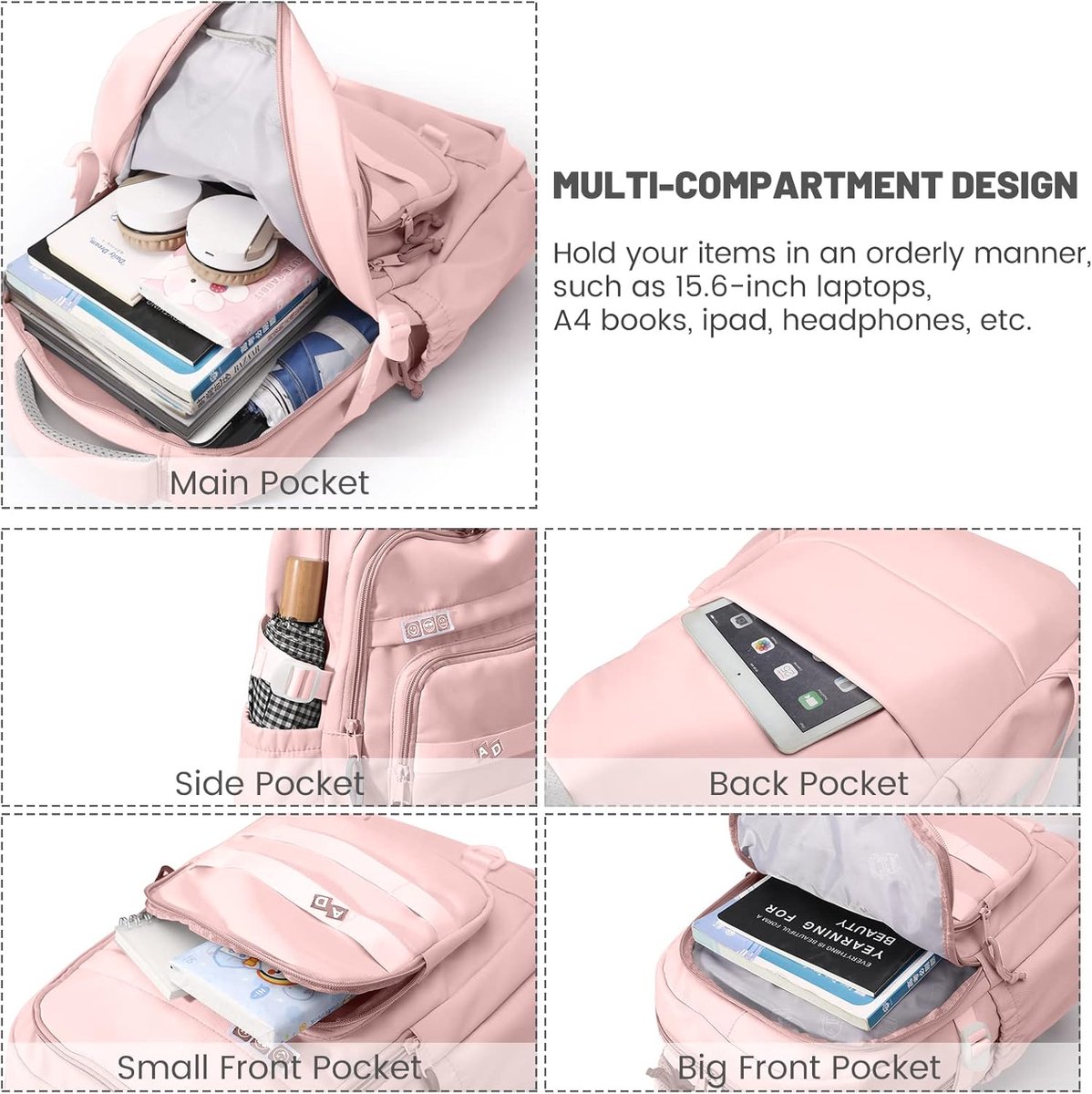 Waterproof backpack for girls - Girl Backpack - School backpack - lightweight school bag - School bag - Girls School Student School Bag - Large capacity backpacks for Girls and Boys - Teenagers - High School backpacks - Pink - Image 2