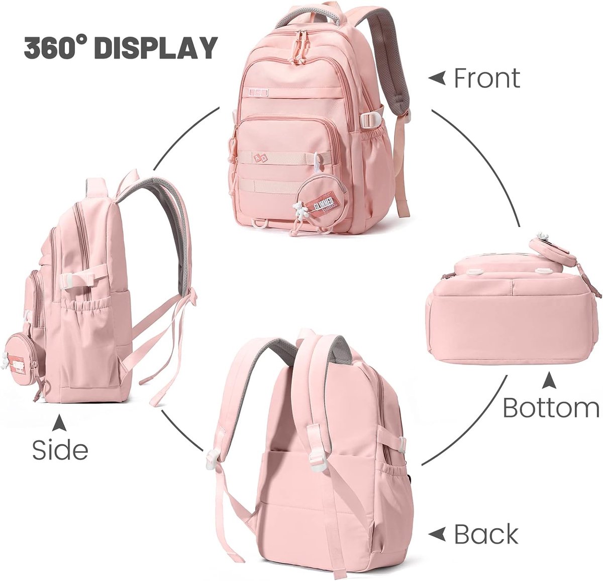 Waterproof backpack for girls - Girl Backpack - School backpack - lightweight school bag - School bag - Girls School Student School Bag - Large capacity backpacks for Girls and Boys - Teenagers - High School backpacks - Pink - Image 4