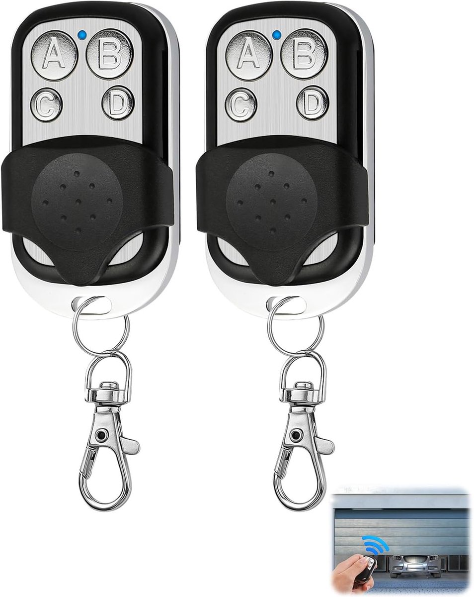 2 pieces - 433 MHz - Remote control - Garage door openers - Remote control for car garage door - universal garage door remote control - automatic garage door remote control - for car garage door - with keychain - 4 channels - Image 1