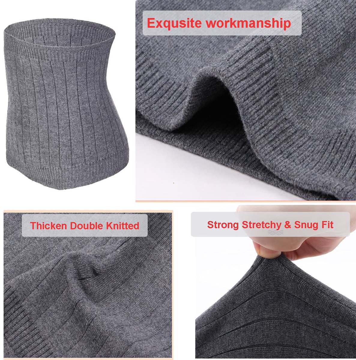 Cashmere heating belt - abdominal and back heating belt - knitted elastic belt - Bodywarmer made of very soft material - Prevents lower back pain - Stay warm in winter - Double-layer padding - Size L - Grey - Image 2