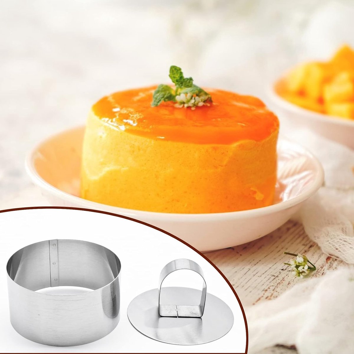 pieces - stainless steel - dessert rings - cake rings - with handle - molds - round dessert ring - for baking and cooking cakes, mousses, and desserts - 8*8*3.8 cm - silver - Image 3