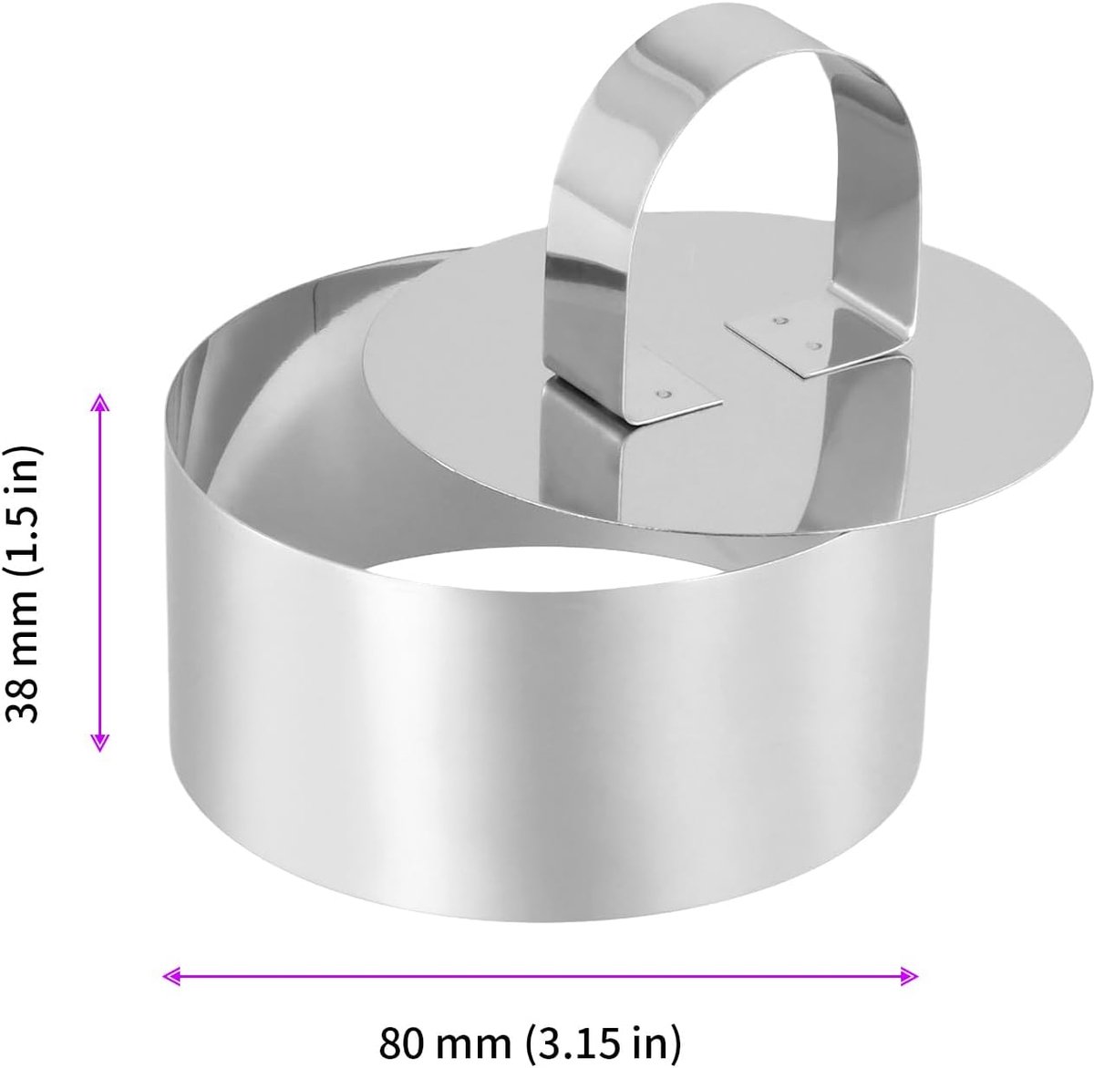 pieces - stainless steel - dessert rings - cake rings - with handle - molds - round dessert ring - for baking and cooking cakes, mousses, and desserts - 8*8*3.8 cm - silver - Image 5