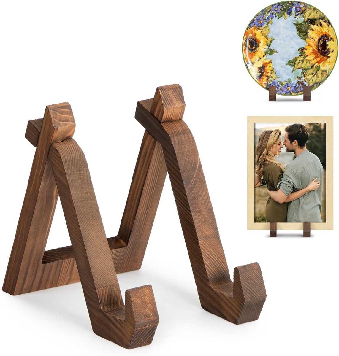 Plate Display Stand - Cookbook Stand - Book Stand - Plate Rack - Plate Stand - Plate Holder - Plate Hanger - for Display, Decorative, Photo Frame, Plate, Photo, Cookbook, Plaque - Wooden Stand - Plate Display Stand - Durable - Wood - Image 1