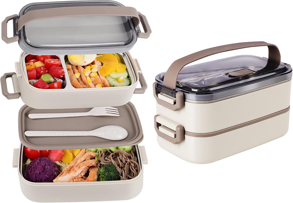 Lunch Box - Adult Lunch Box - Lunch Box - Stainless Steel Lunch Box - lunch boxes - Bento Box - Double-Layer Lunch Box - Stainless Steel Lunch Box for Children & Adults - Stainless Steel Lunch Box With Spoon and Fork - Leakproof Lunch Box - BPA-Free - Image 1