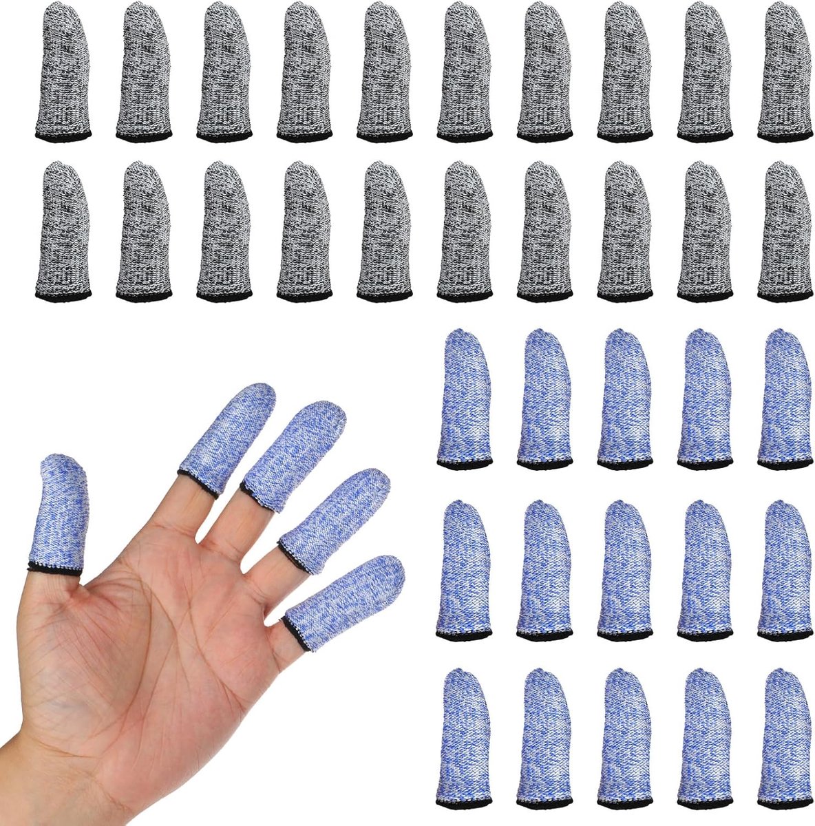 Finger Protectors - 40 Pieces - Cut-Resistant Thimbles - Finger Condoms - Thimbles - Reusable Finger Protectors - Finger Protection Against Cutting - Safety Tool - for Kitchen Work, Sculptures, Stained Glass Projects - Grey, Blue - Image 1