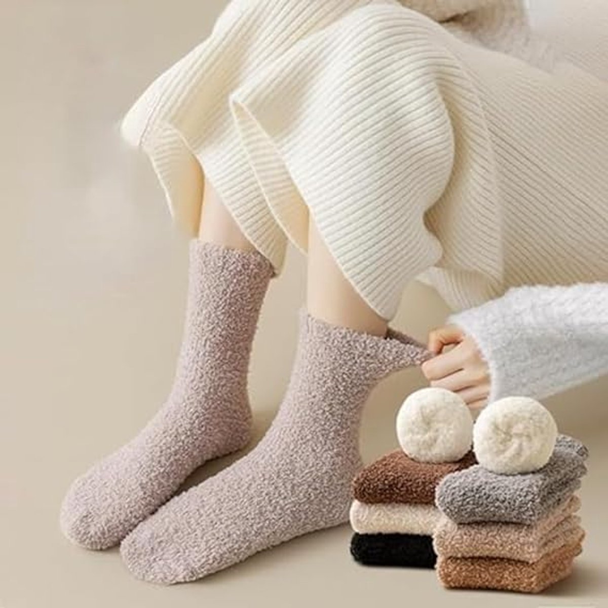7 Pair - socks - women's socks - Warm Fuzzy Fleece Socks - Women's House Socks - Warm Winter Socks - Fluffy Socks - Sleep Socks - House Socks - Stockings - keep warm - coral fleece - Plush and comfortable - thick plush socks - center tube socks - Image 4