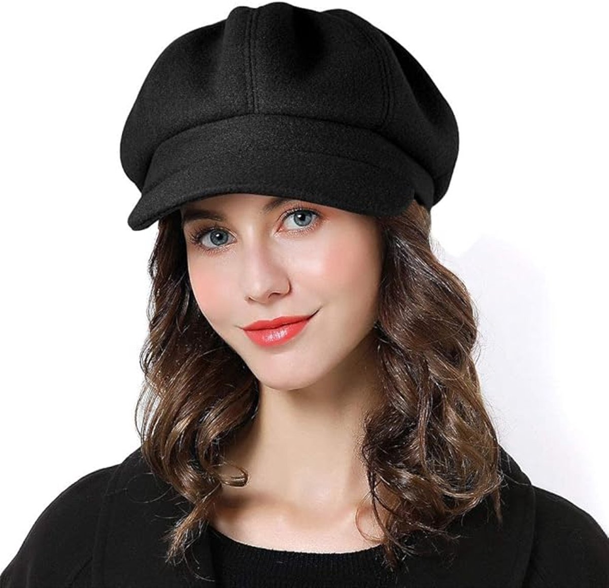 Ladies' Beret - Ladies' Hat - Warm Winter Beret - Ladies' Autumn and Winter Beret - Beret - Octagonal Cap - Soft Octagonal Beret - Adjustable Beret - Winter Hat with Visor - Winter - Fashion - Classic Autumn/Winter Style - Black - Image 1