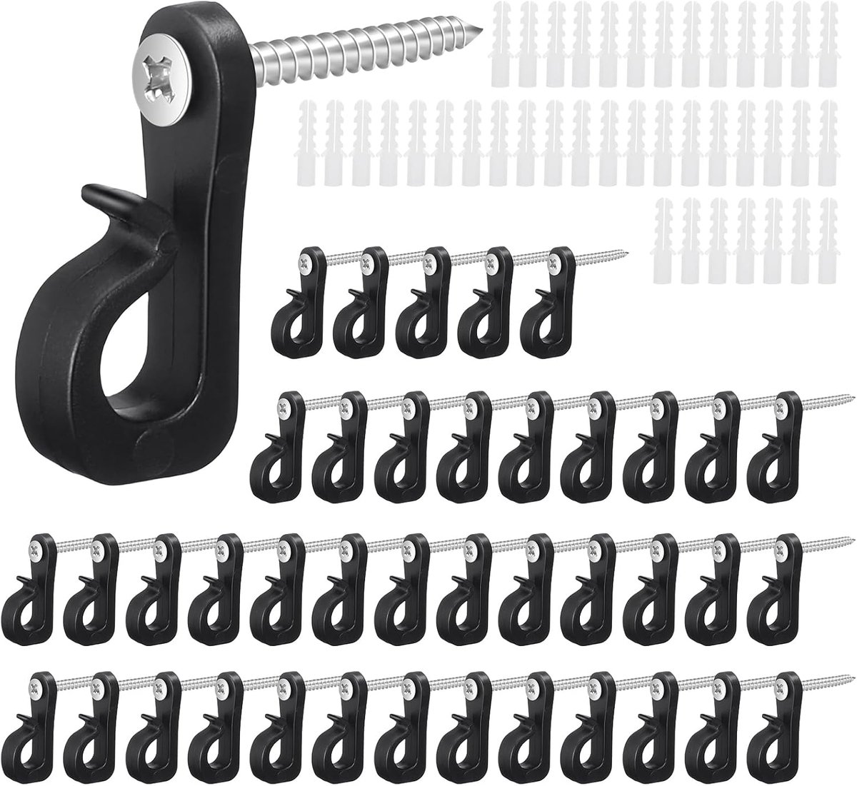 40 pieces - Christmas Light Clips - Screw Hooks - Screw Hooks for Suspension - Outdoor Lamp Hooks - with Screw Fixing - Outdoor Screw Hook - Hook - for Hanging Light Strings, Garage, New Year's Party, Plants and Decorations - Black - Image 1