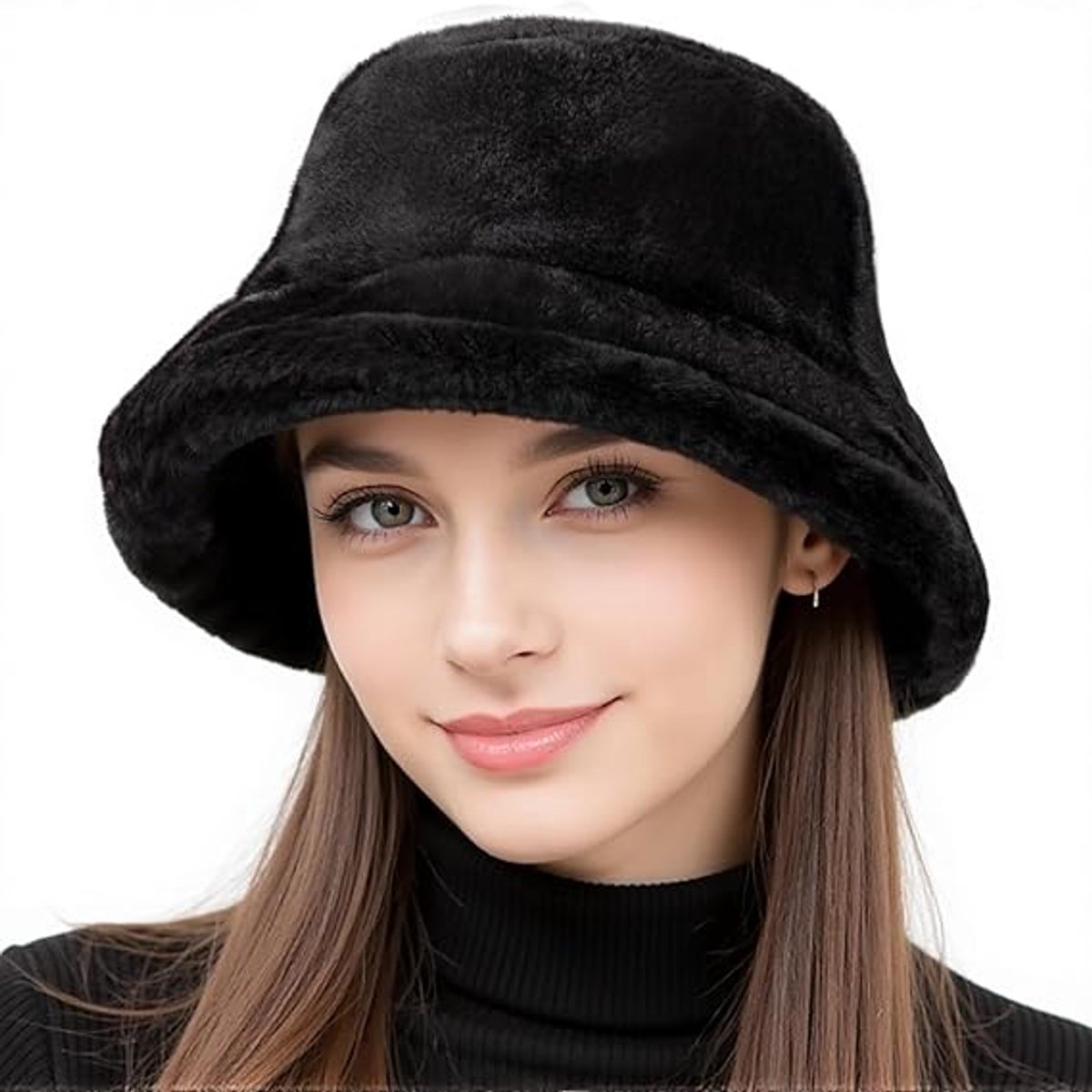 Winter hat - Hat - bucket hat - Women's beanie - Fisherman's hat - women's bucket hat - Winter Bucket Hat For Women - Winter hat - Warm hats - Winter fisherman's hat - Fluffy - Winter - Fashion - unisex - Black - Image 1