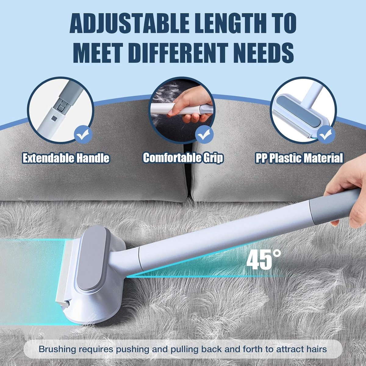 Pet Hair Remover 4 in 1 - 45x18cm - Reusable - Long handle - Image 4