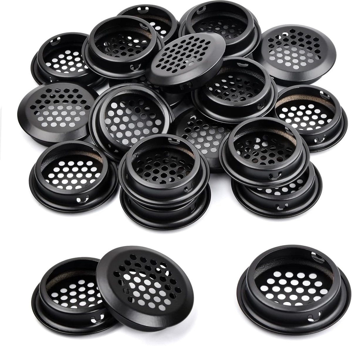 20 pieces - ventilation grilles - 35 mm - stainless steel ventilation openings - stainless steel ventilation grilles - round ventilation grilles - stainless steel ventilation grille hole - for kitchen cabinet and wardrobe furniture - black - Image 1