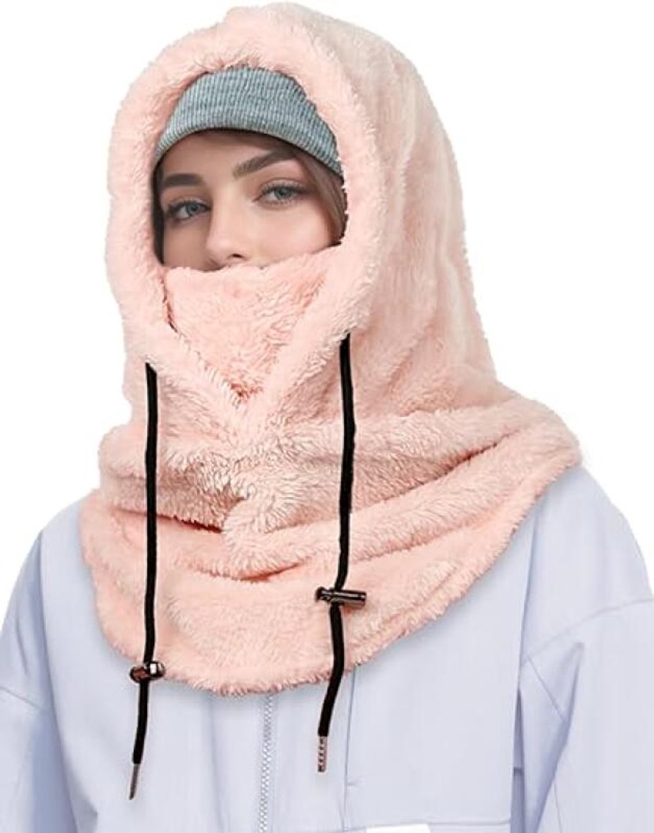 3-in-1 Women's Hat, Scarf & Face Mask - winter hooded scarf - windproof women's hat - cold protection - winter ski mask for men women - women's hat neck windproof scarf with hood cold weather warm face covering - Balaclava - Pink - Image 1
