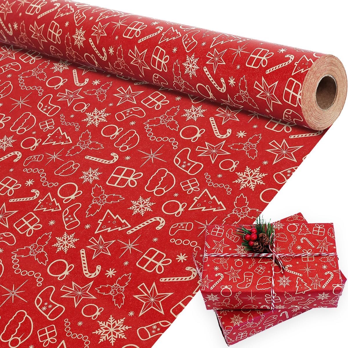 Wrapping paper - Christmas wrapping paper - Christmas gift paper - Wrapping paper with figures - 43 x 300cm - 1 Roll - Christmas paper wrapping paper for Christmas - Christmas paper wrapping paper for children - gift paper - Kraft gift paper - Christmas - - Image 1