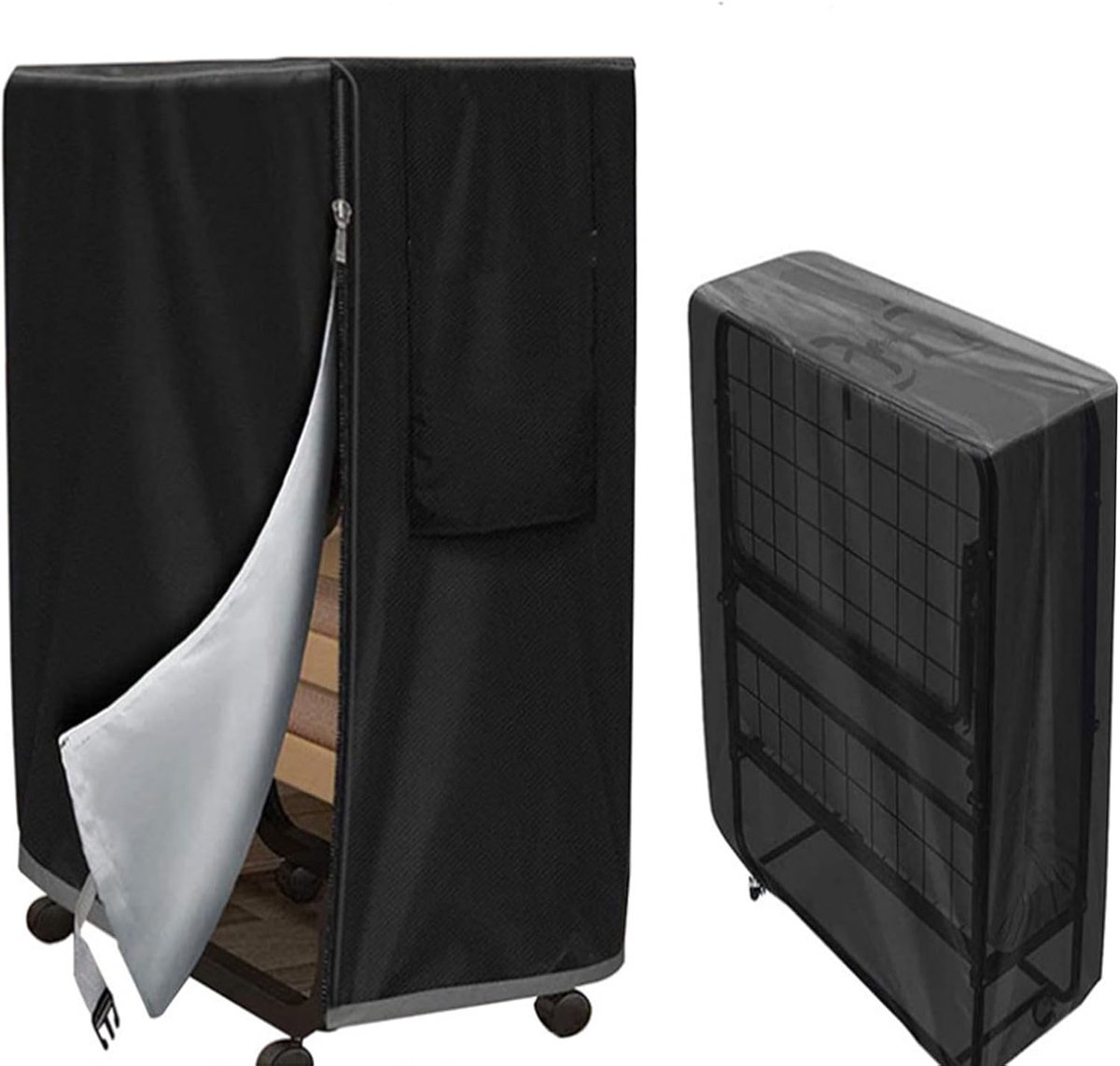 84*33*107 cm - Storage cover for a folding bed - Dust cover - storage cover for a folding bed with zipper - waterproof universal protective cover for a folding bed - robust storage cover for a folding bed - with adjustable drawstring - black - Image 1