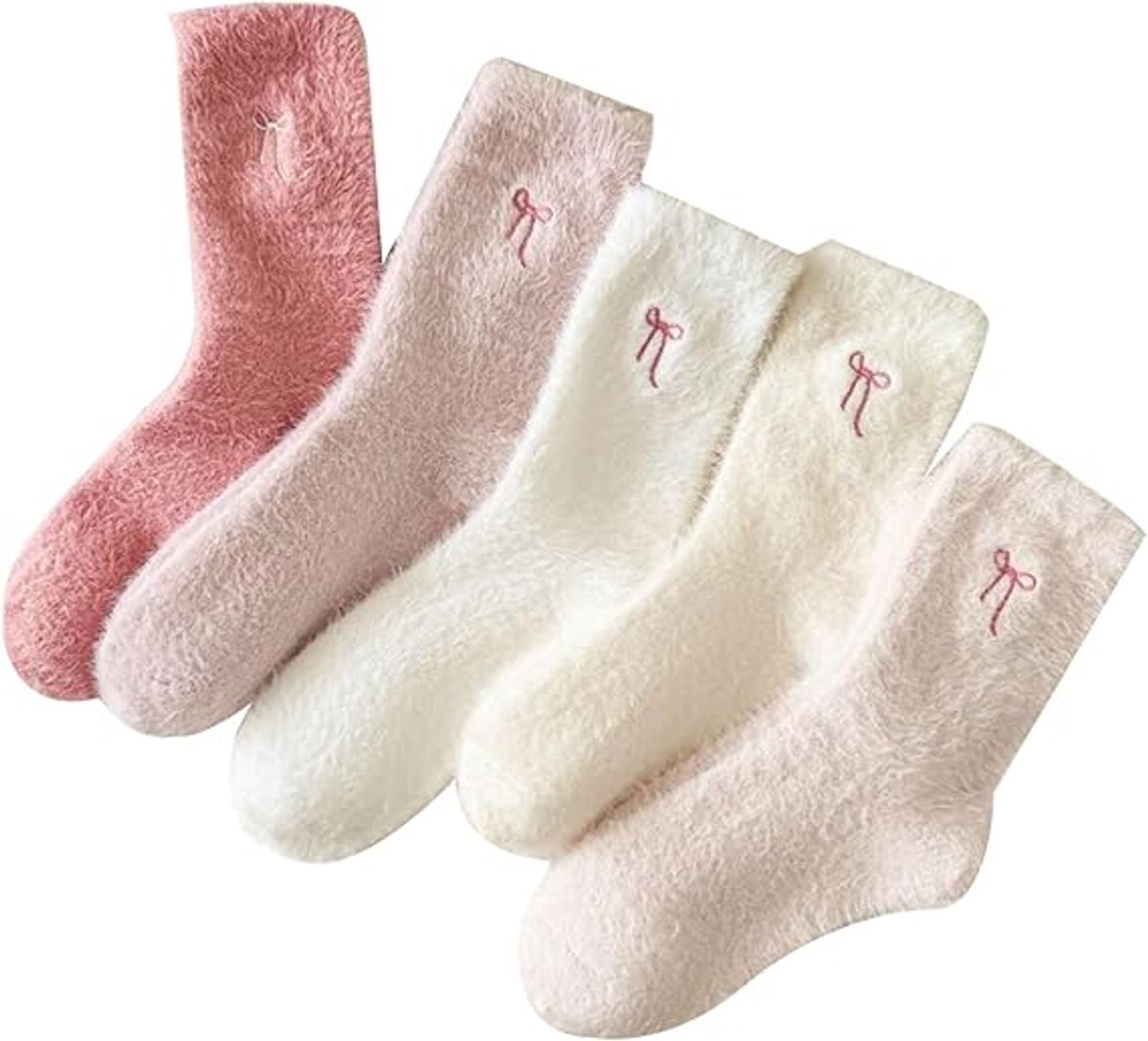 pairs - House socks - Women's house socks - Warm winter socks - Plush socks - Non-slip socks - Fluffy socks - Fuzzy slipper socks - Sleep socks - Coral fleece sleep socks - soft bed socks for women - for cold nights - pink - Image 1