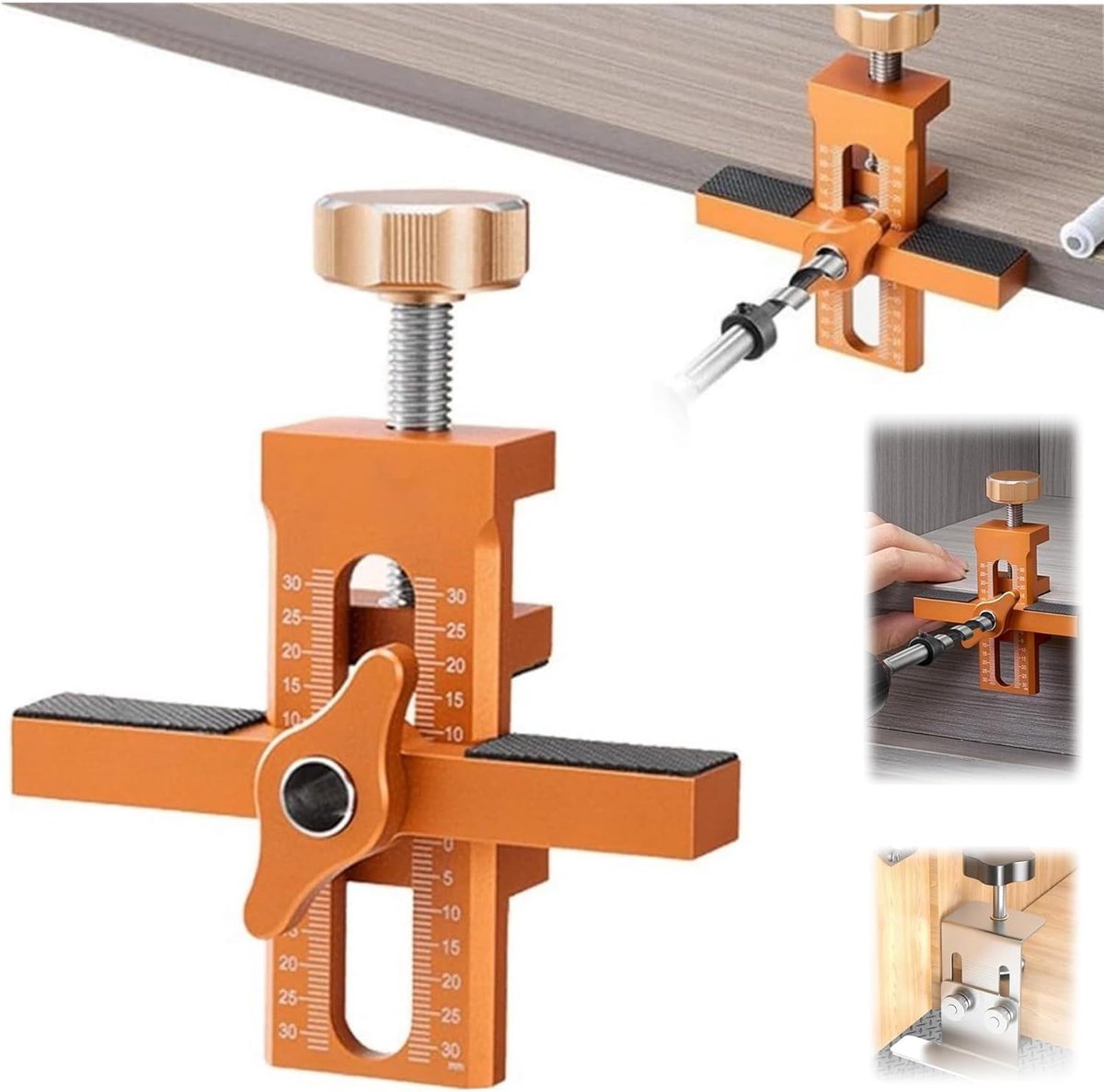Cabinet Door Installation Positioner - Cabinet Door Positioner - Adjustable Height - Cabinet Door Installation - Mounting Template Clamps - Positioning Tool - 2-in-1 Mounting Template - for Positioning Cabinet Doors - Orange - Image 1