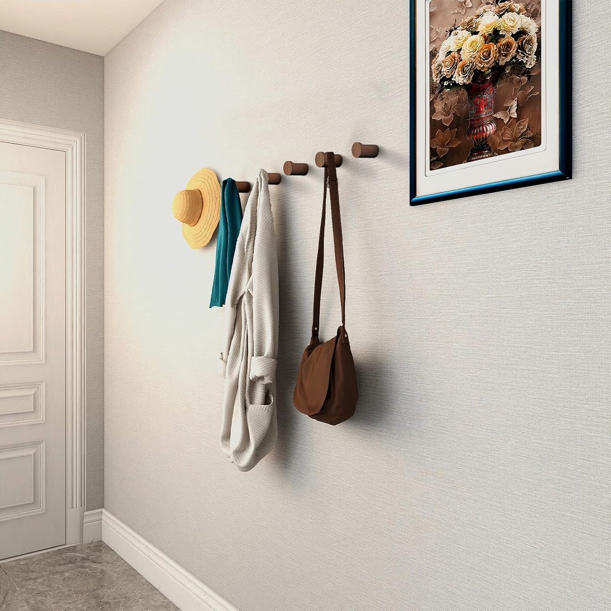pieces - 3.5*3.5*5 cm - hook - wooden wall hooks - wall-mountable wooden hooks - sturdy clothes hook - decorative towel hook - for towels, hats and decorative clothing - home accessories - brown - Image 3