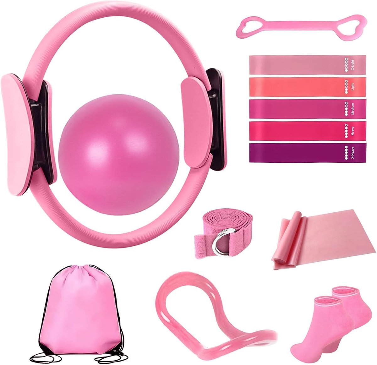 13-Piece Pilates Equipment Set for Women - Yoga & Fitness Set - Home Pilates Training Set - Home Gym Set - Exercise Bands - Resistance Band - Exercise Ball - Beginner Yoga Set with Pilates Ring, 24 cm Yoga Ball, 5 Resistance Bands, Magic Circle - Image 1