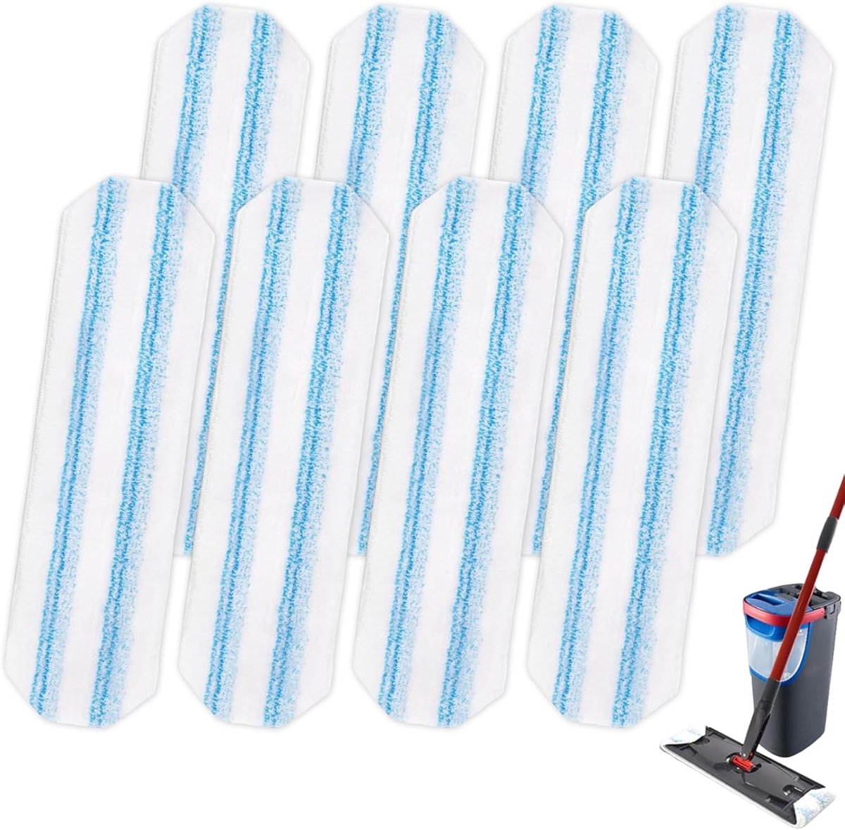8-piece replacement mop pad set suitable for O Cedar H2prO mop system, suitable for Vileda H2PrO Flat Mop Refill Kit - mop head replacement - replacement mop pads - machine washable, reusable, easy to install, for all hard floors - Image 1