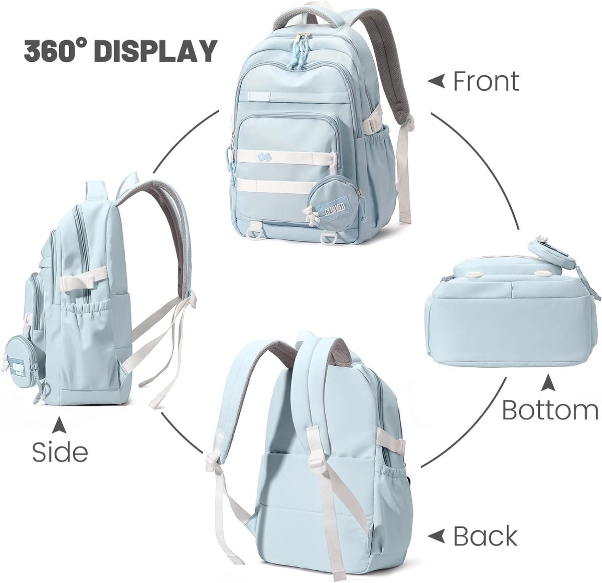 Waterproof backpack for girl - Girl's Backpack - School backpack - lightweight school bag - School bag - Girls School Student School Bag - Large capacity backpacks for Girls and Boys - Teenagers - High School backpacks - Blue - Image 3