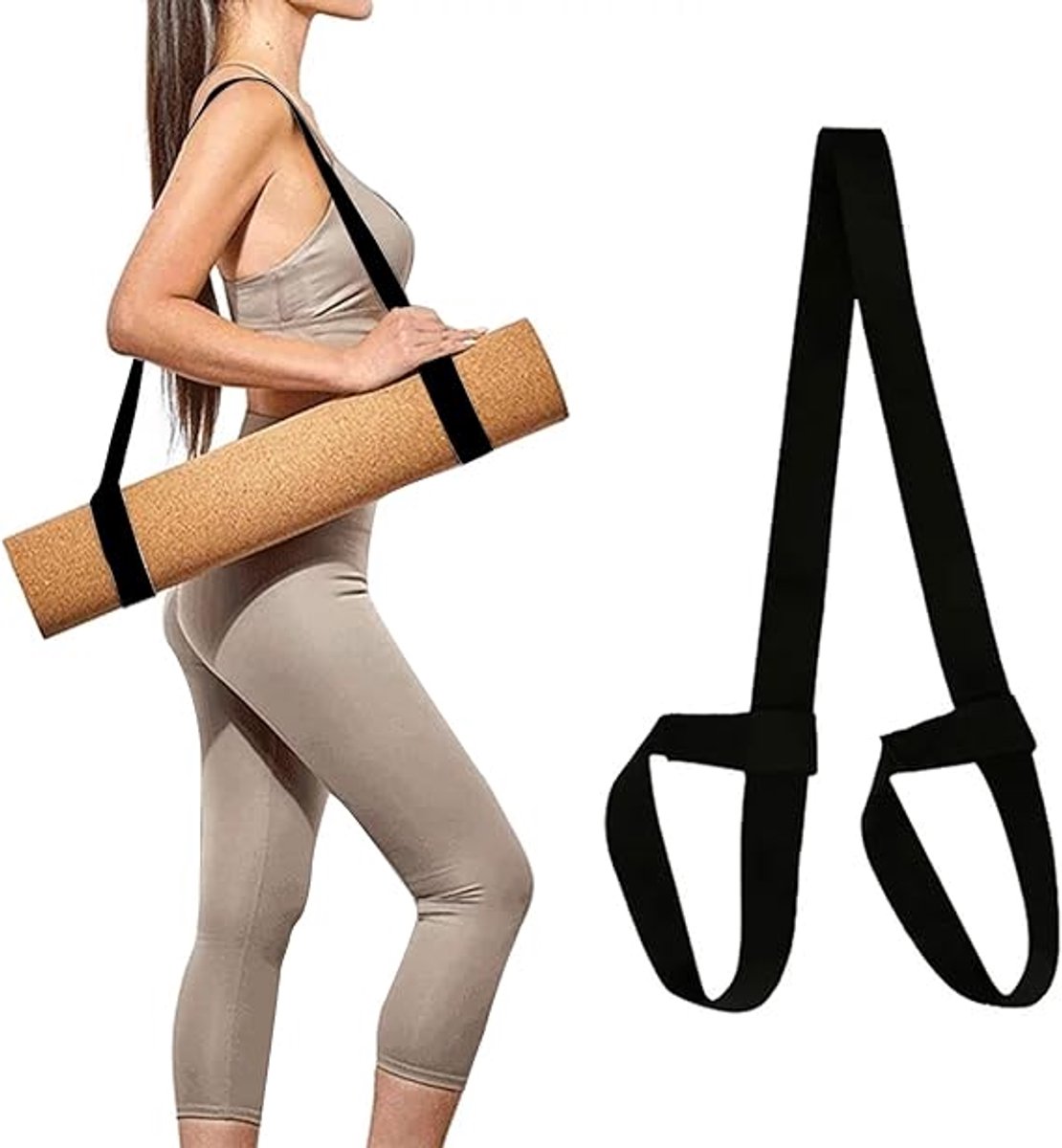 Yoga Mat Strap - Yoga Mat Carrying Strap - Straps - Adjustable Shoulder Straps - Yoga Mat Carrying Strap - Yoga Mat Storage Straps - For Storage and Organization - Black - 38 mm x 1.5 m - (mat not included) - Image 1