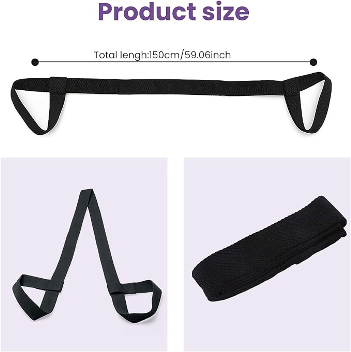 Yoga Mat Strap - Yoga Mat Carrying Strap - Straps - Adjustable Shoulder Straps - Yoga Mat Carrying Strap - Yoga Mat Storage Straps - For Storage and Organization - Black - 38 mm x 1.5 m - (mat not included) - Image 5