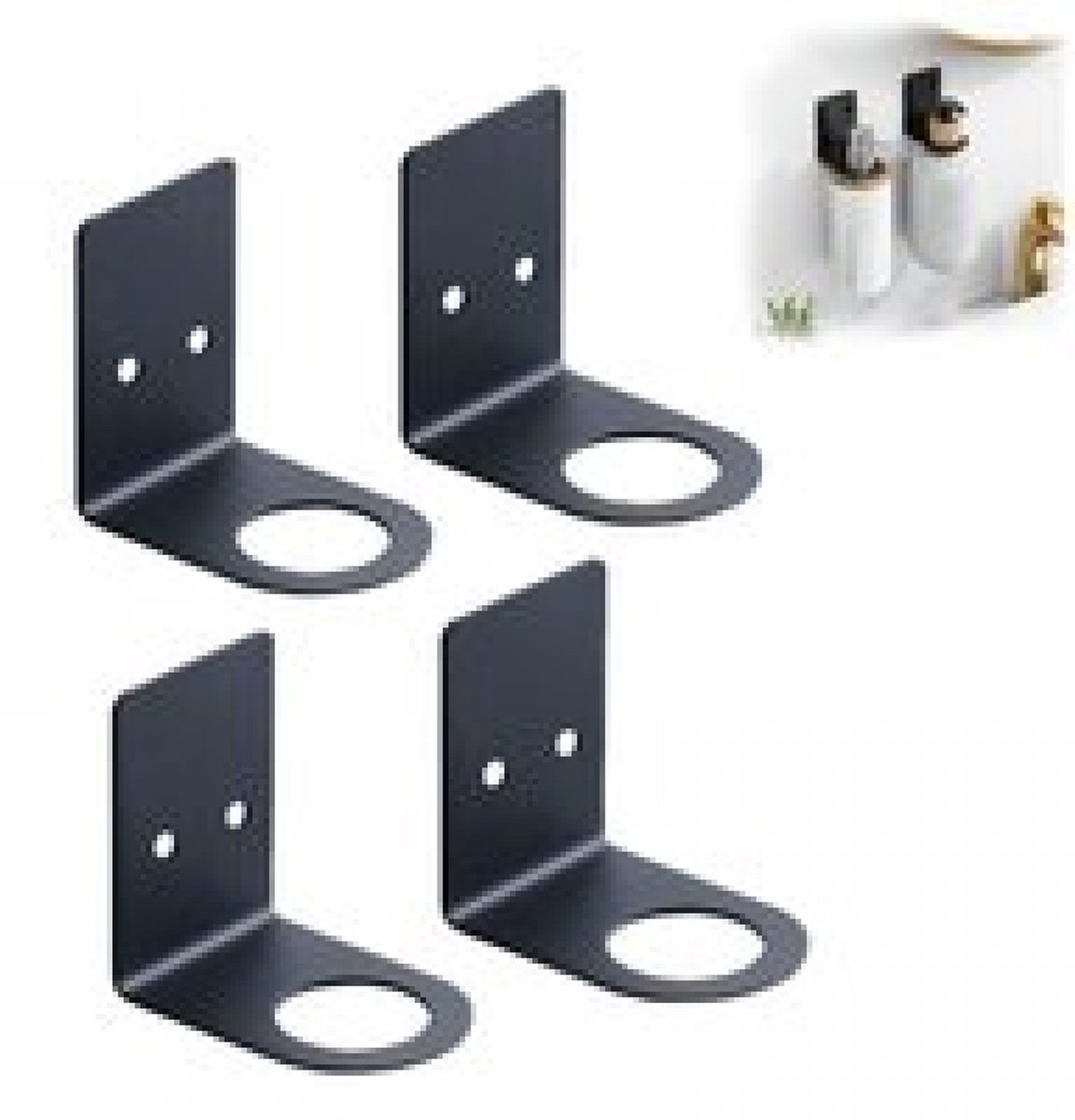 Pieces Wall-Mounted Soap Dispenser - Wall-Mounted Soap Dispenser - Hand Pump Holder - Wall-Mounted Shampoo Bottle Holder - Kitchen-Bathroom Organizer - Wall Bracket - Black - Image 1
