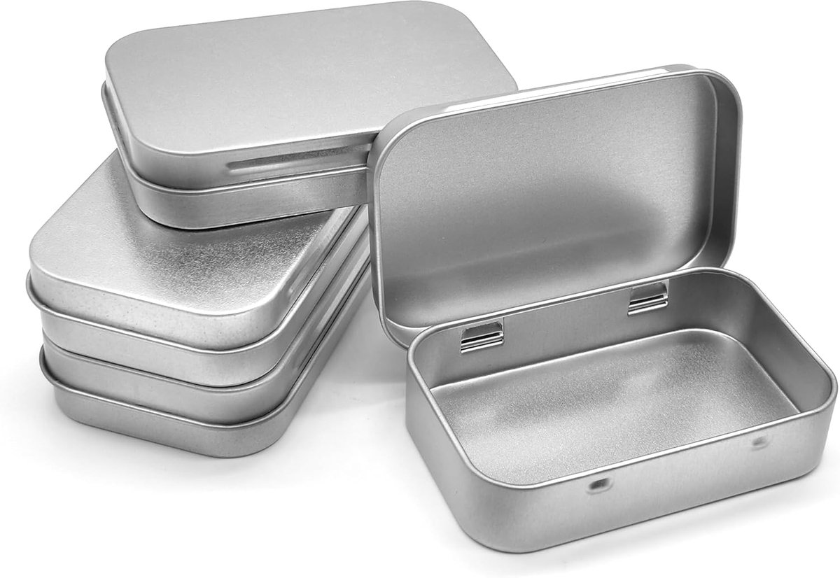 4 pieces - Iron box - Storage box - Portable box - storage box - jewelry box - rectangular metal tins - metal hinged boxes - with lid - for home and outdoors - 9.5*6*2.1 cm - silver - Image 1