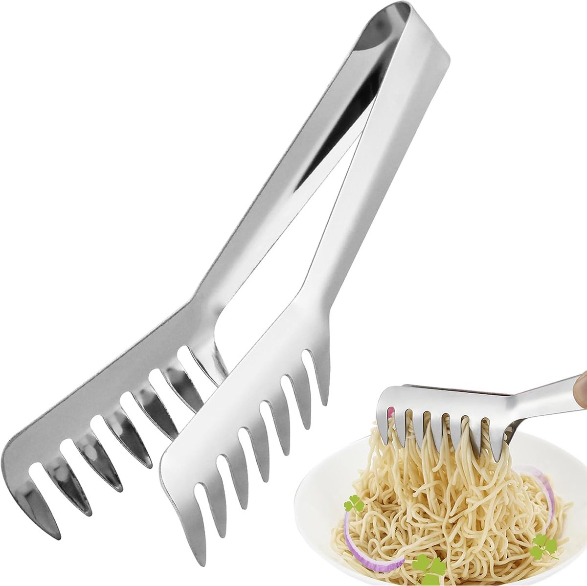 Spaghetti tongs - Kitchen tongs - Pasta tongs - Serving tongs - Spaghetti tongs - Pasta tongs - Stainless steel - Salad tongs - Universal tongs for cooking pasta, spaghetti, salads - Image 1