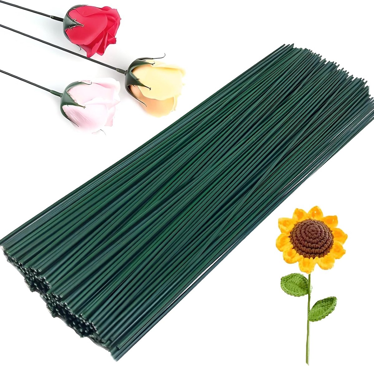 50 pieces - Floral wire - 30 cm * 2 mm - Flower stem - Flower arranging tools - Flexible floral wire stems - Plant accessories - DIY crafts - for bouquets, flower arrangements and dried flowers - greenery - Image 1