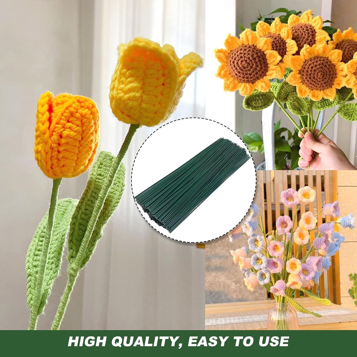 50 pieces - Floral wire - 30 cm * 2 mm - Flower stem - Flower arranging tools - Flexible floral wire stems - Plant accessories - DIY crafts - for bouquets, flower arrangements and dried flowers - greenery - Image 3