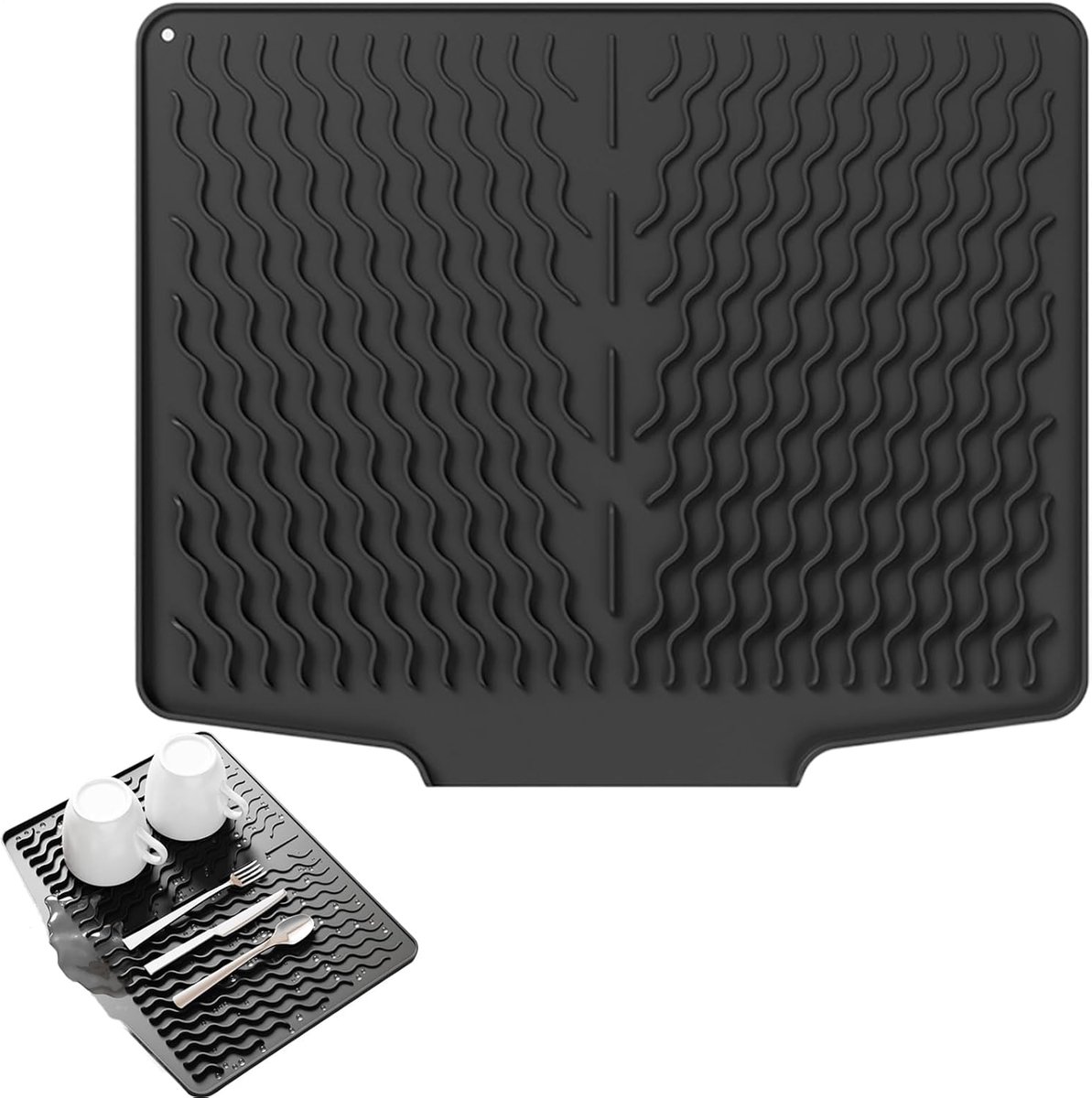 39*32 cm - Drain mat - Countertop drying mat - Foldable silicone drainer - kitchen drying mat - non-slip - silicone draining mat - for the sink, for kitchen utensils, cups, fruit and vegetables - black - Image 1