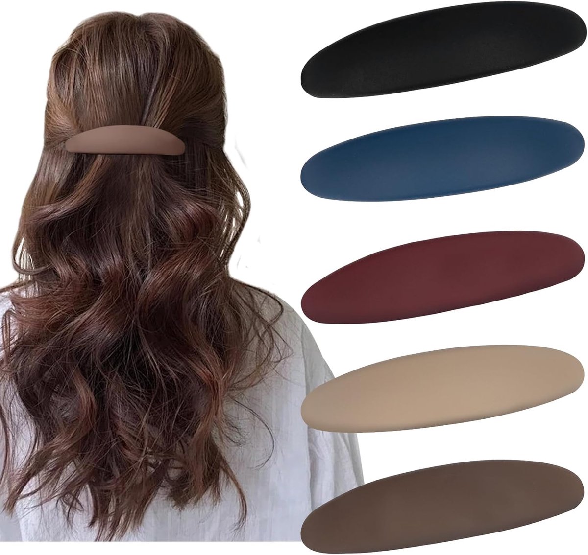 Hairpin - 5 Pieces - Women's Hair Clips - Hair Accessory - Hairdresser Hair Clips - Hair Clip - Curved Flat Clips - Thin, Large & Classic Snap Hair Clips - Flat Claw Clip for Women - French Hair Clips - Fine & Medium Thick Hair Clips - Image 1