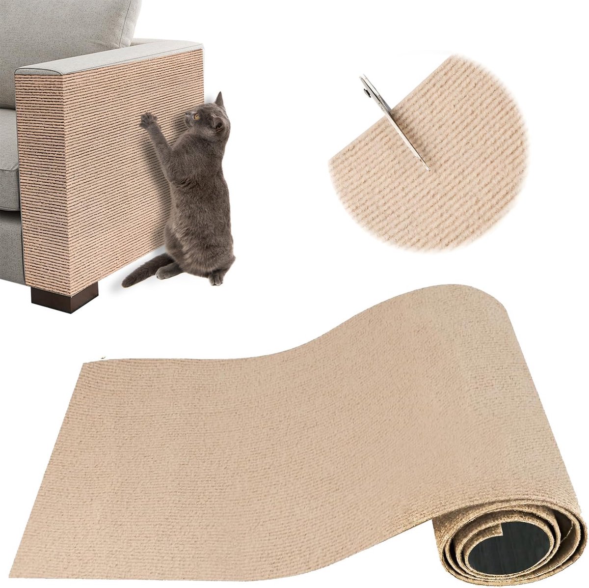 Scratching Post - 40 x 200 Cm - Scratching Mat for Cats - Kitten Toy - Anti-scratch cat sofa protection scratching post - Climbing Wall - Cat Climbing Wall - for furniture, walls, sofas and carpet - Scratching Mat for Sofa - Easy to cut - Self-adhesive - - Image 1