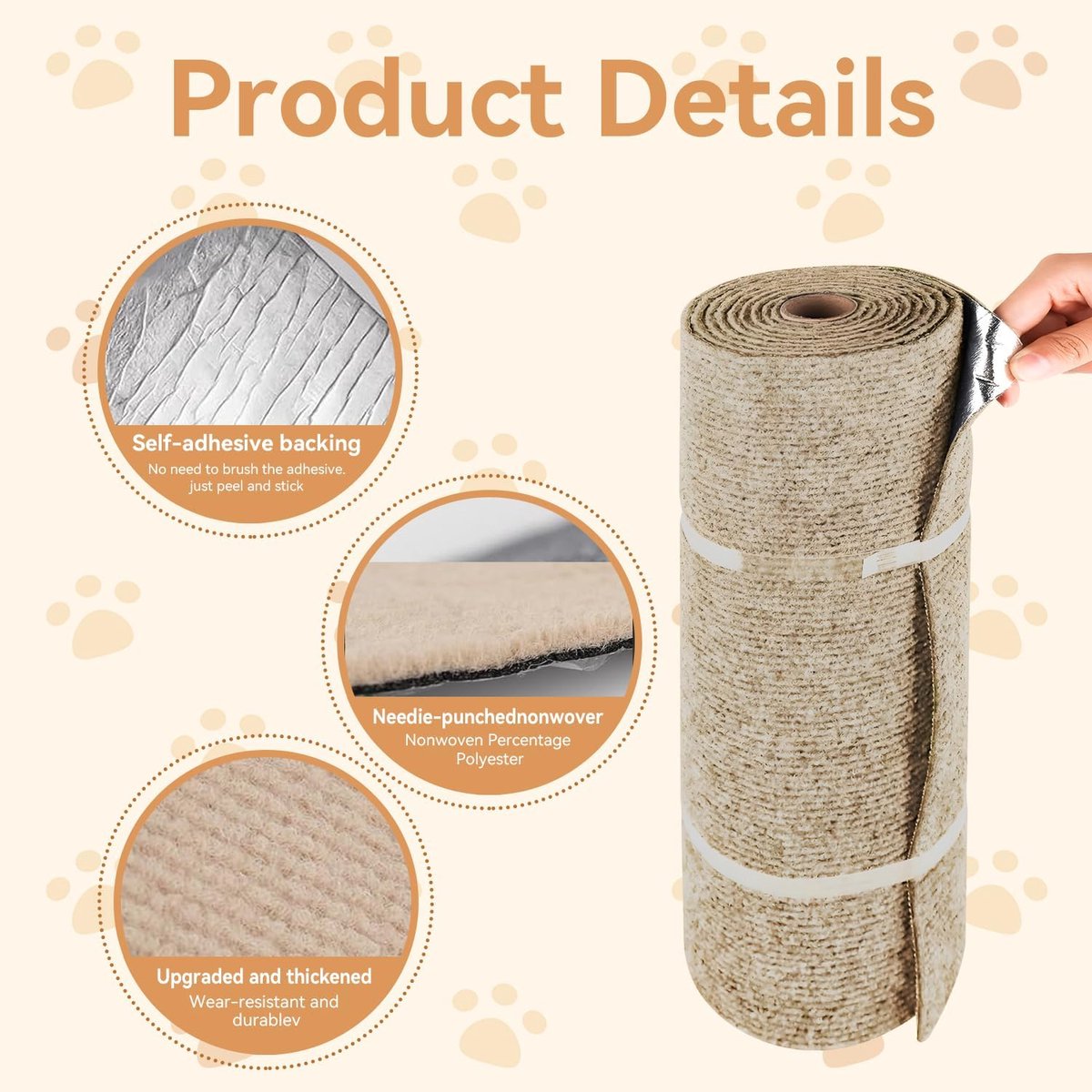 Scratching Post - 40 x 200 Cm - Scratching Mat for Cats - Kitten Toy - Anti-scratch cat sofa protection scratching post - Climbing Wall - Cat Climbing Wall - for furniture, walls, sofas and carpet - Scratching Mat for Sofa - Easy to cut - Self-adhesive - - Image 5