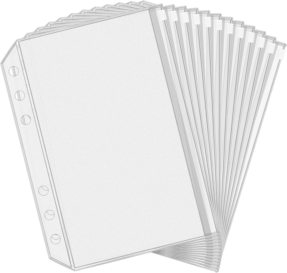 A5 (21x14.9cm) Binder Bags - 12 Pieces - Money Folders with Closure - 6 Holes Budget Cash Envelopes for Budgeting - Transparent Zipper Folder - Waterproof PVC Document Pouch Archiving - Transparent - Image 1