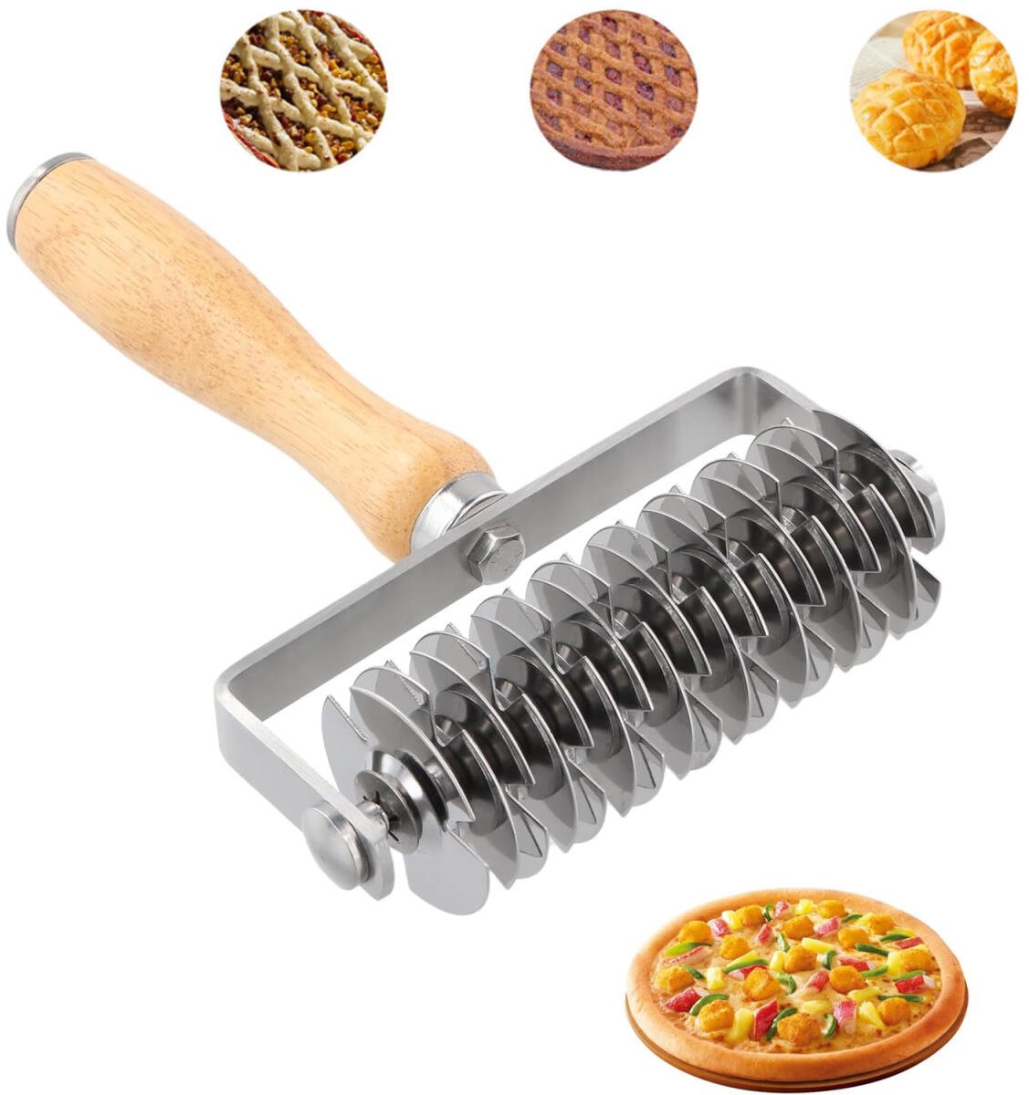 Dough cutter - Grid roller - Grid cutter - Stainless steel dough cutter - Dough roller with grid - Grid cutter for rolling pins - Dough knife grid - roller cutter - rolling pin - kitchen utensils - for cookies, bread, cake, pizza and pie - Image 1
