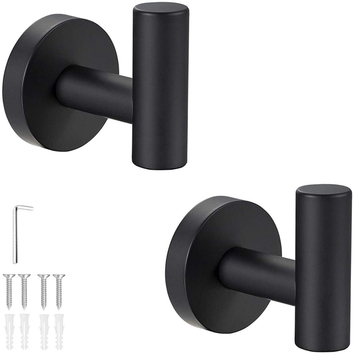 2 pieces - Towel hook - Hanging hooks - Hanging hooks - Bathroom towel hooks - Key hook - Clothes hook - Hat hook - Wall hooks - stainless steel hook - with screws - for bathroom, kitchen, garage, home, hotel, office - 5.5*6 cm - black - Image 1