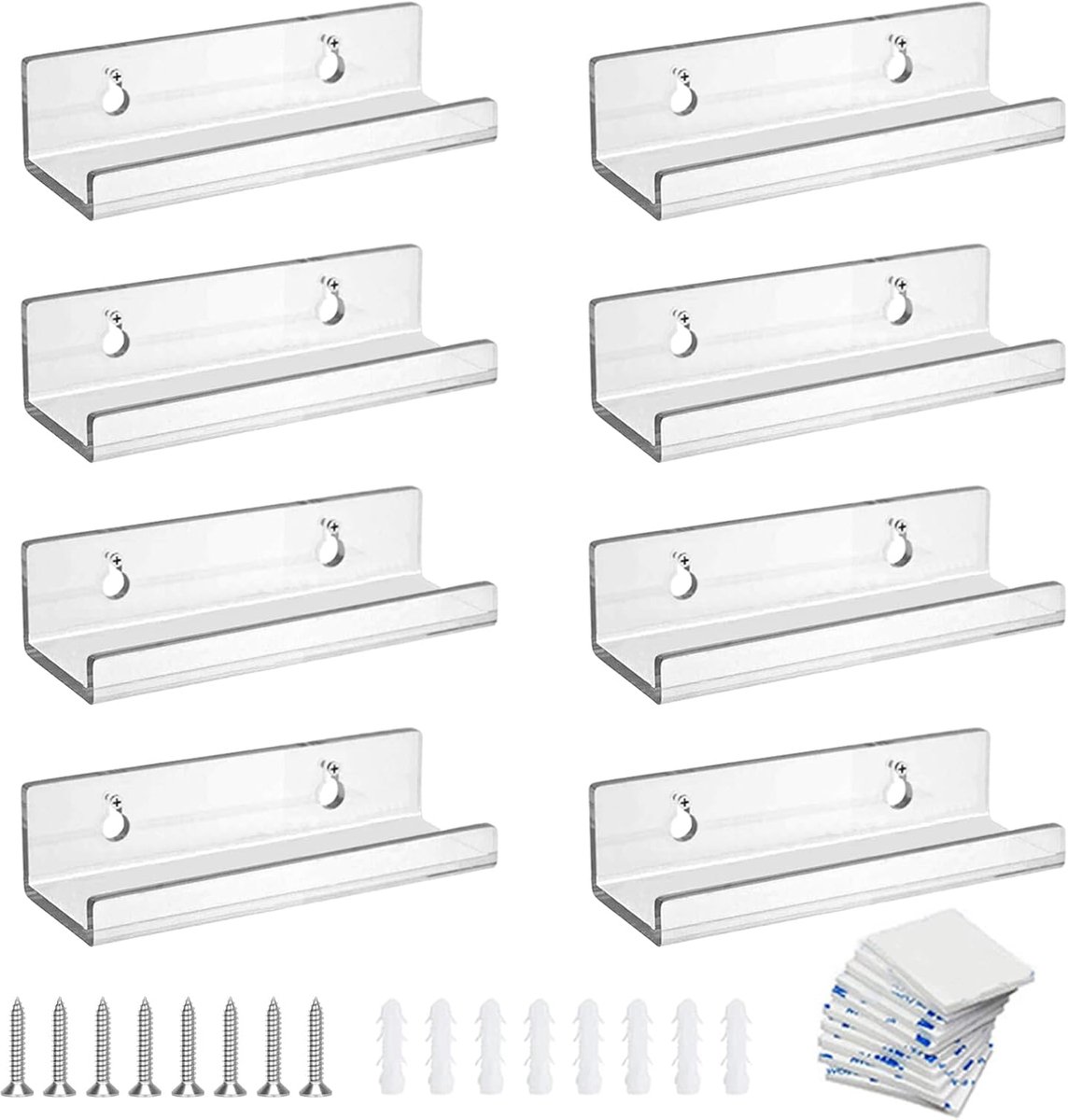 8 pieces - 4 inch - vinyl record wall brackets - clear acrylic wall shelf vinyl record holder - Vinyl record rack - Storage rack - Display stand - Acrylic display stand - for bedroom, living room - 10*3.5*3 cm - transparent - Image 1