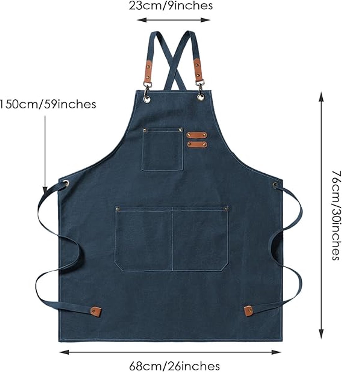 Men's Canvas Apron - Canvas Apron - 3 Pockets - Waterproof - Adjustable - Kitchen Apron for Men and Women - Apron for Barbecue, Restaurant, Garden, Carpenter - Easily Adjustable - Brown - 76 x 68 cm - Image 2
