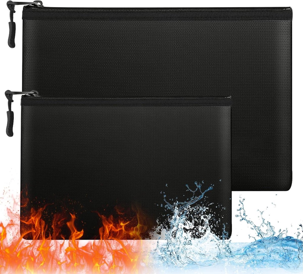 pieces - fireproof bag - A4/A5 - fireproof document holder - fireproof storage bag - fireproof money bag - fireproof pouch - for passport, card and valuables - 28*17cm, 34*24 cm - black - Image 1