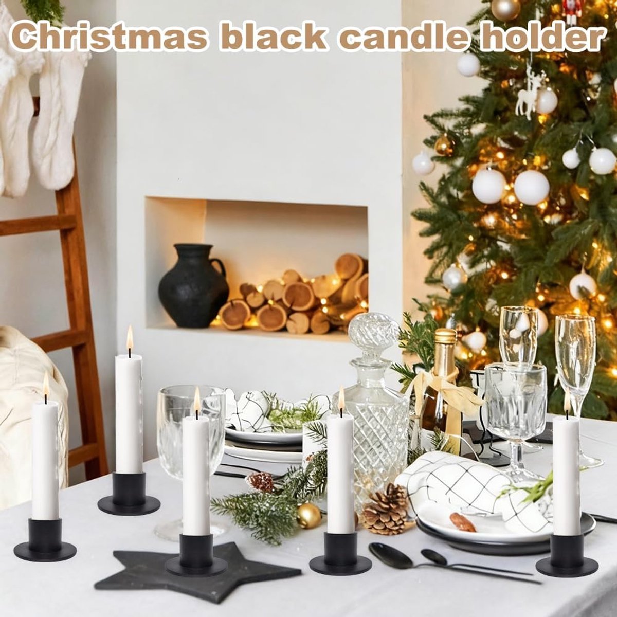 6 pieces - Candlesticks - Candle holder - Candle stand - metal candle holders - modern candle holders - home decoration - for the living room, parties, Christmas, weddings - Φ2.5 cm - 5*2.7 cm - black - Image 4
