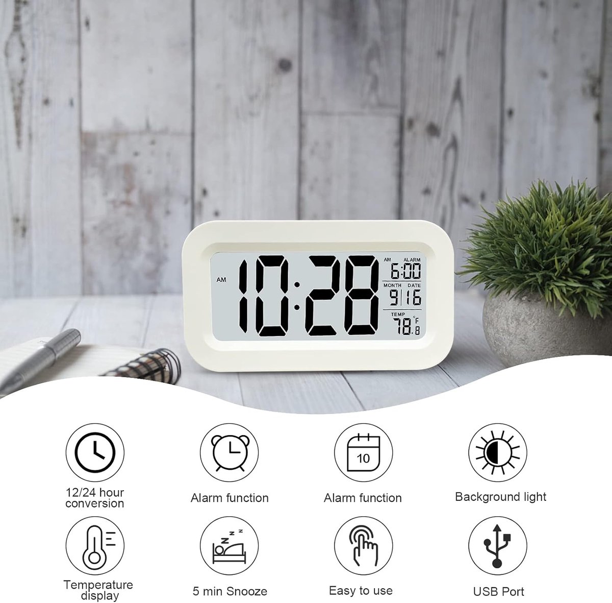Alarm clock - digital alarm clock - Digital Clock (rechargeable) - digital alarm clocks - LED alarm clock with temperature - Children's alarm clock - Alarm clock - snooze function - calendar - child's alarm clock - Travel alarm clock - Alarm Clock - for b - Image 5