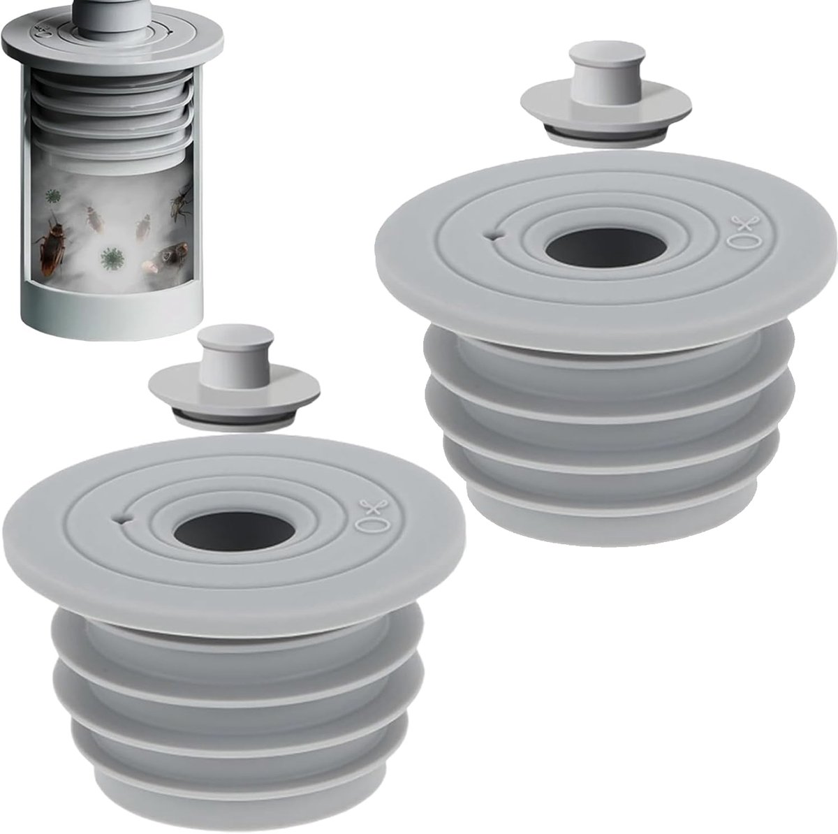 pieces - RF sealing ring - Sewer seals - applicable pipe inner diameter 45-50 mm - floor drain - drain pipe seal - silicone washing machine drain hose seal - anti-odor drain seal - with lid - for home, kitchen and bathroom - grey - Image 1