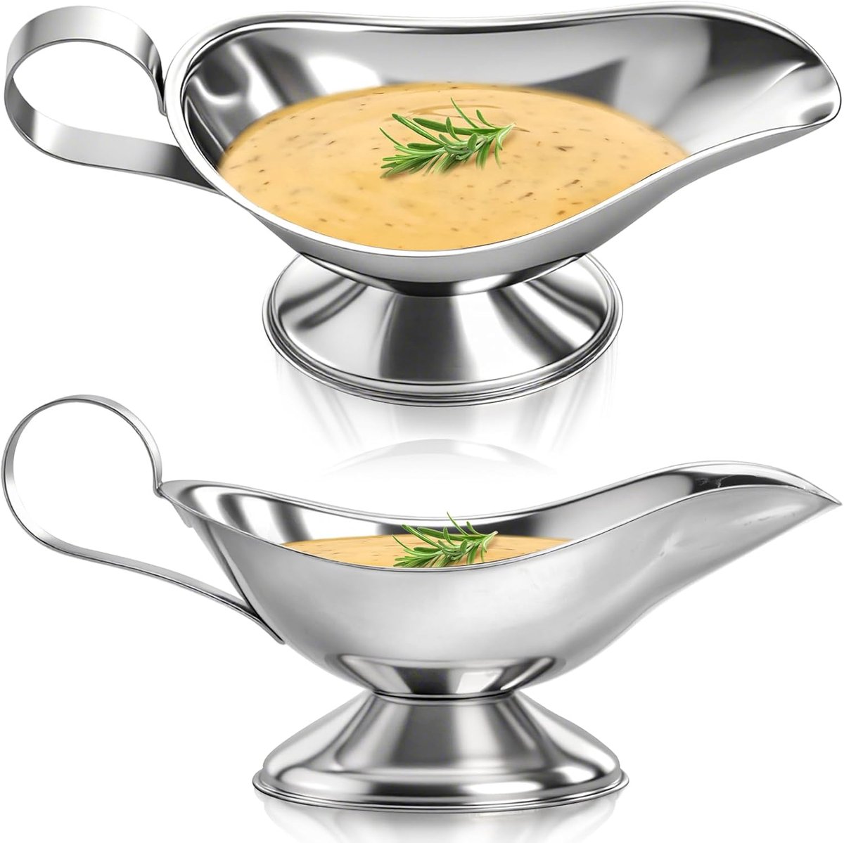 2 pieces - Gravy boat - Sauce boat - Sauciere - Dipping bowls - stainless steel sauce boat - with pouring spout and handle - serving dish - kitchen utensil - for salad dressings, coffee, milk, broth and black pepper - 14*6*5.3 cm - silver - Image 1